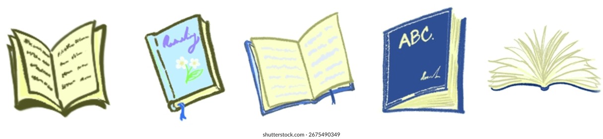 Open Book Clipart Bundle – Hand Drawn Illustrated Books for Education, School, Reading and Learning Projects