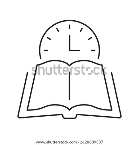 Open Book With Clock Line Icon. Time Management, Study Scheduling, And Learning Planning Outline Symbol. Educational Efficiency And Productivity. Editable Stroke. Isolated Vector Illustration.