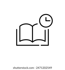 Abra el libro y el reloj. Sesiones de estudio, tiempo dedicado al aprendizaje. Importancia de la programación. Icono de Vector perfecto