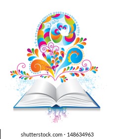 Open book with color splash and curl. 