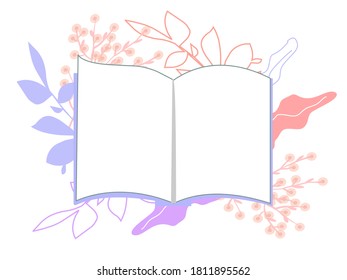 Open book with colorful leaves, a vector graphic