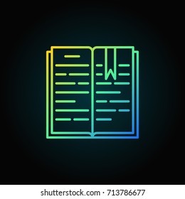 Open book colorful vector outline icon or symbol on dark background