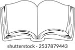 Open Book Coloring Page Outline. Hand drawn open book icon isolated on white background