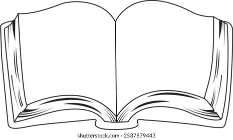 Open Book Coloring Page Outline. Hand drawn open book icon isolated on white background