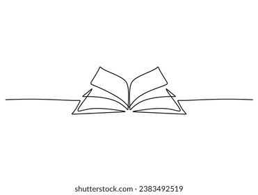 Open book continuous line drawing. Education and literature concept. Vector illustration isolated. Minimalist design handdrawn.