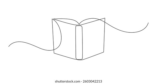 Open book. Continuous line drawing. Education concept.