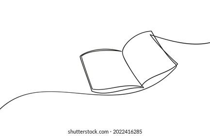 Libro abierto, dibujo continuo de una línea, dibujo de una sola línea, educación y vuelta al tema escolar, ilustración vectorial