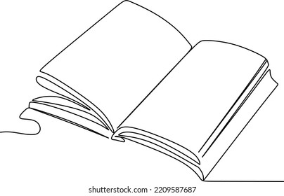 Abrir libro Dibujo continuo de una línea. Ilustración artística de una línea de un libro abierto. El tema del aprendizaje del dibujo del contorno. Ilustración vectorial.
