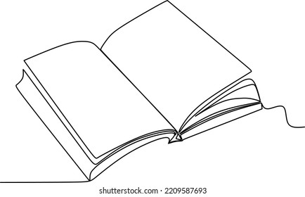 Open book Continuous one line drawing. One line art illustration of an open book. The theme of learning contour drawing. Vector illustration.