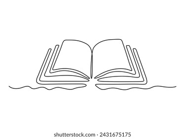 Open book continuous one line drawing vector illustration. Premium vector