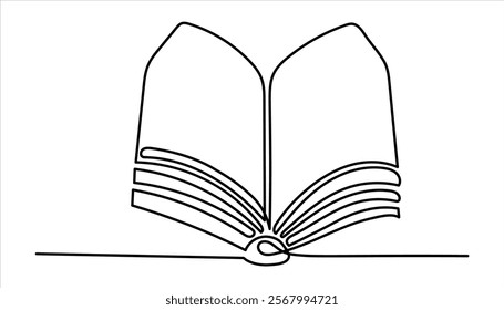 Open book continuous one line art drawing