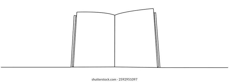 Open book continuous one line art. School education concept. Vector illustration isolated on white.