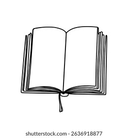 Open book continuous one line drawing. Bookstore, library sign in simple linear style. Vector illustration.