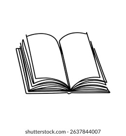 Open book continuous one line drawing. Bookstore, library sign in simple linear style. Vector illustration.
