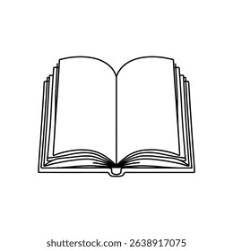 Open book continuous one line drawing. Bookstore, library sign in simple linear style. Vector illustration.