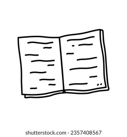 Abrir libro o libro de copias aislado en fondo blanco. Suministros escolares. Ilustración de vectores dibujada a mano en estilo doodle. Perfecto para el logotipo, la decoración y los diferentes diseños.