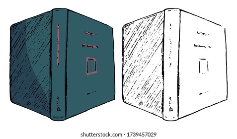 Open book cover. Hand drawn vector illustration. Set of contour and color drawings isolated on white. Vintage engraving, ink sketch. Elements for design, card, print, sticker, pattern, banner, decor.