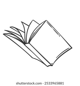 Open book with cover and turning pages line icon. Outline hand drawn vintage encyclopedia, notebook or dictionary opening. Library, knowledge mascot, simple paper book icon vector illustration