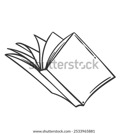 Open book with cover and turning pages line icon. Outline hand drawn vintage encyclopedia, notebook or dictionary opening. Library, knowledge mascot, simple paper book icon vector illustration