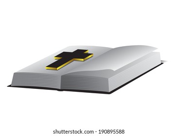 The open book and cross on a white background.