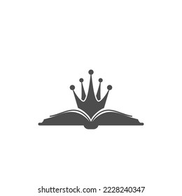 Libro abierto con corona. Icono plano aislado en blanco. Ilustración vectorial. Logo de lectura mágica y creativa. Pictograma de cuento de hadas. Mejor libro para niños. Rey o reina de los libros.