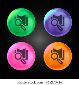 Open book crystal ball design icon in green - blue - pink and orange.