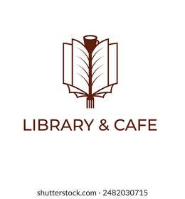 open book with cup and fork simple vector illustration