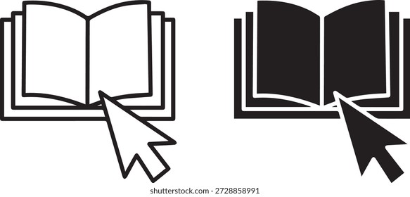 Open Book with Cursor Icon. Online Learning Icon”E-Book Access Symbol