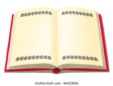 Open book, with decoration, vector illustration.