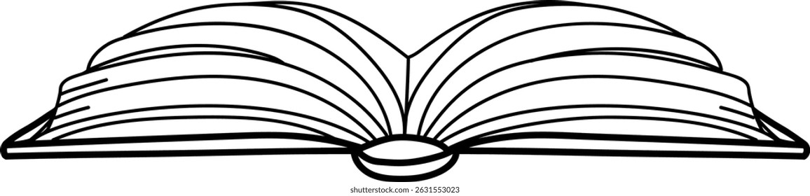 An open book depicted with clean lines and simple contours. The illustration presents a classic book layout in a straightforward style. Cartoon vector illustration.