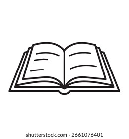 An open book depicted as a simple line drawing icon, symbolizing knowledge, education, and learning. Perfect for representing literature, study, and information sharing.
