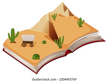 Open book desert theme illustration