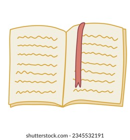 Open book or diary with bookmark, vector