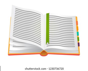 Open book, diary, textbook on a white background. Vector illustration.