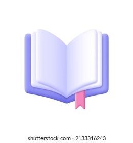 Open book  diary and white paper blank pages   bookmark  3d vector icon  Cartoon minimal style 
