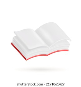 Open book, diary with white paper blank pages and bookmark. 3d vector icon. Cartoon minimal style. Vector Illustration