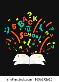 Open book with different symbols vector concept