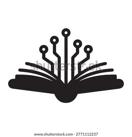 Open book with digital circuit connections symbolizing technology and education technology learning knowledge information internet development