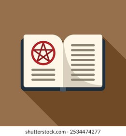 Open book displaying red pentagram symbol on left page, suggesting occult knowledge and magic rituals