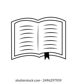 Abra el icono del doodle del libro. Libro de texto o cuaderno de arte de línea con marcador. Educación o símbolo de la escuela. 