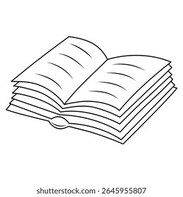 Abrir livro. Ilustração de vetor de linha de rabiscar.