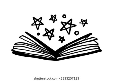 Open book doodle style. Reading concept background. Vector illustration isolated on white background