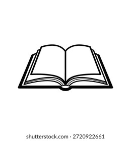 Open book with double pages visible in black and white line style reading line black and white