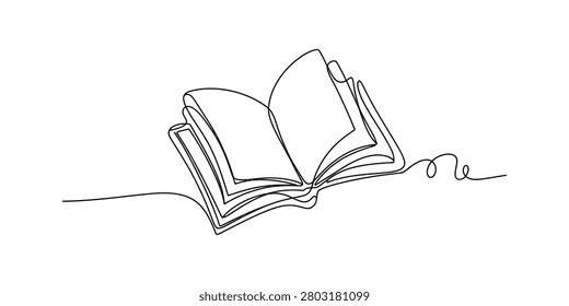 Open book drawing made with a single continuous line style Vector, illustration