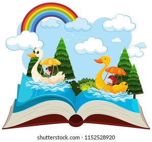 An Open Book Duck Boat Illustration