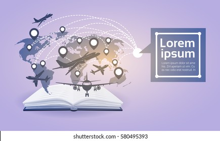 Open Book Earth Planes Read School Education Global Knowledge Concept Flat Vector Illustration