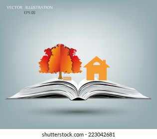 Open book eco-house, Vector illustration template design