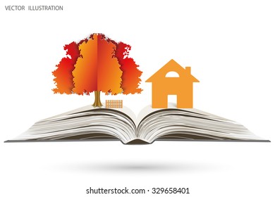 Open book eco-house, Vector illustration template design