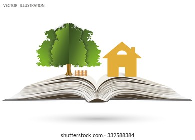 Open book eco-house, Vector illustration template design