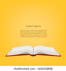 Open book. Education, copy space concept on yellow background